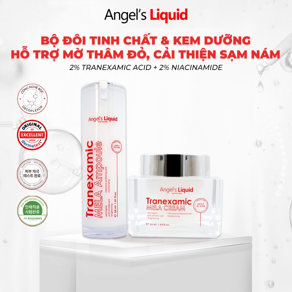 Ảnh Bộ Sản Phẩm Xoá Thâm Đỏ Mờ Sạm Nám Chuyên Sâu Angel's Liquid Tranexamic Mela Ampoule & Cream (TRẮNG) 1