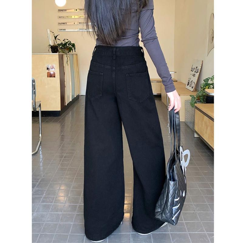Quần Jean Nữ Ống Suông Rộng JSR05 Đen Trơn Phong Cách Cá Tính Style Hàn Quốc