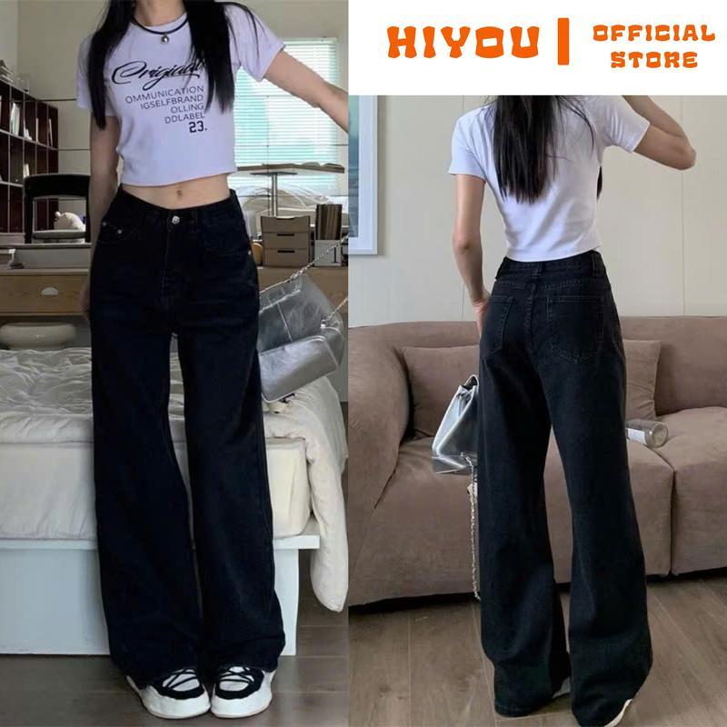 Quần Jean Nữ Ống Suông Rộng JSR05 Đen Trơn Phong Cách Cá Tính Style Hàn Quốc