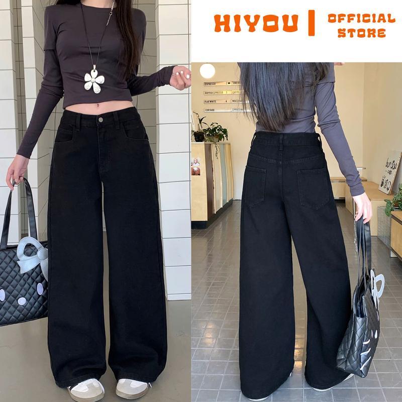 Quần Jean Nữ Ống Suông Rộng JSR05 Đen Trơn Phong Cách Cá Tính Style Hàn Quốc
