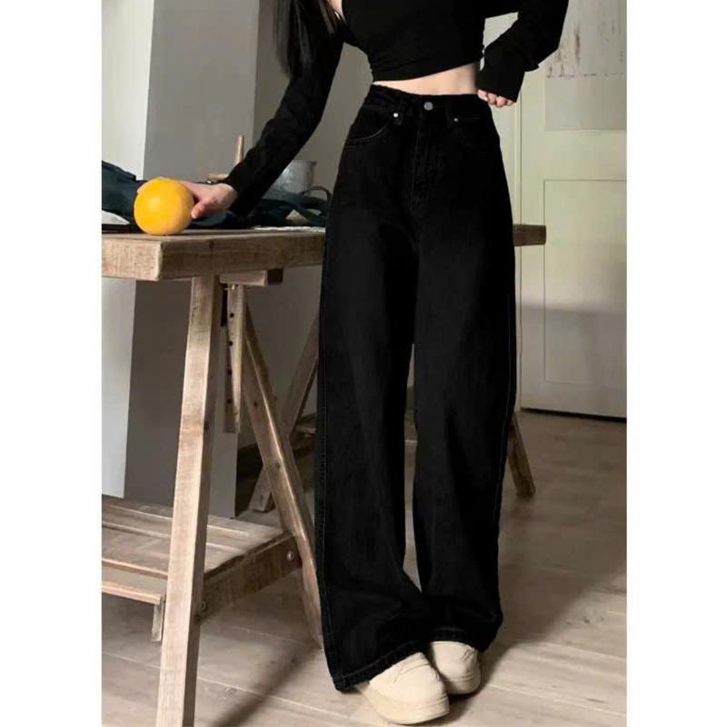 Quần Jean Nữ Ống Suông Rộng JSR05 Đen Trơn Phong Cách Cá Tính Style Hàn Quốc