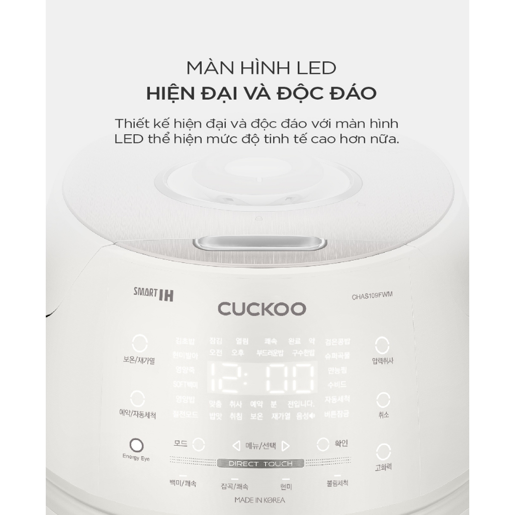 Ảnh Nồi cơm điện tử áp suất cao tần Cuckoo 1.8L CRP-CHAS109FW (Màu Trắng) - Lòng nồi INOX chống trầy xước - Cuckoovina 4