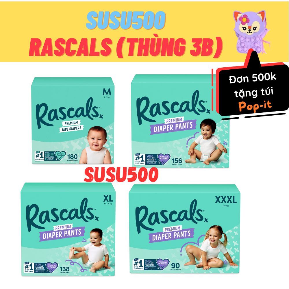 [THÙNG 3 bịch] Tã/bỉm dán/quần Rascal + Friends size M174/L156/XL138 ...