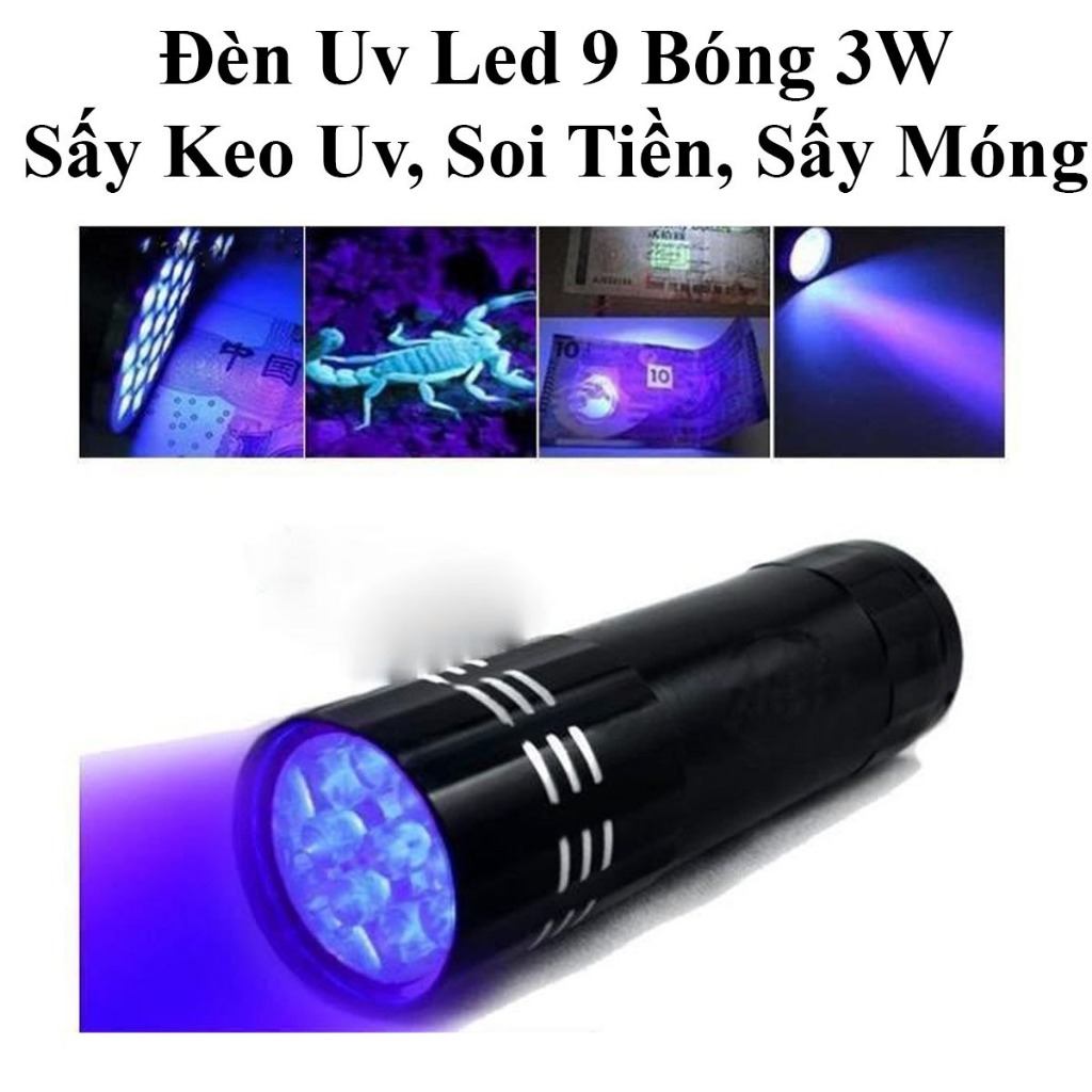 Đèn Uv Led 9 Bóng 3W Chuyên Sấy Keo Uv, Soi Tiền, Sấy Móng
