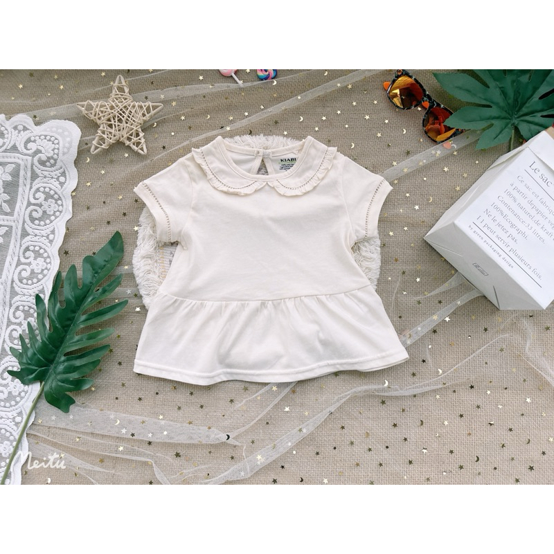 Áo bé gái xuất dư màu kem size nhí 3-9m (2-8kg) C1753 cotton mềm mát cho bé sơ sinh