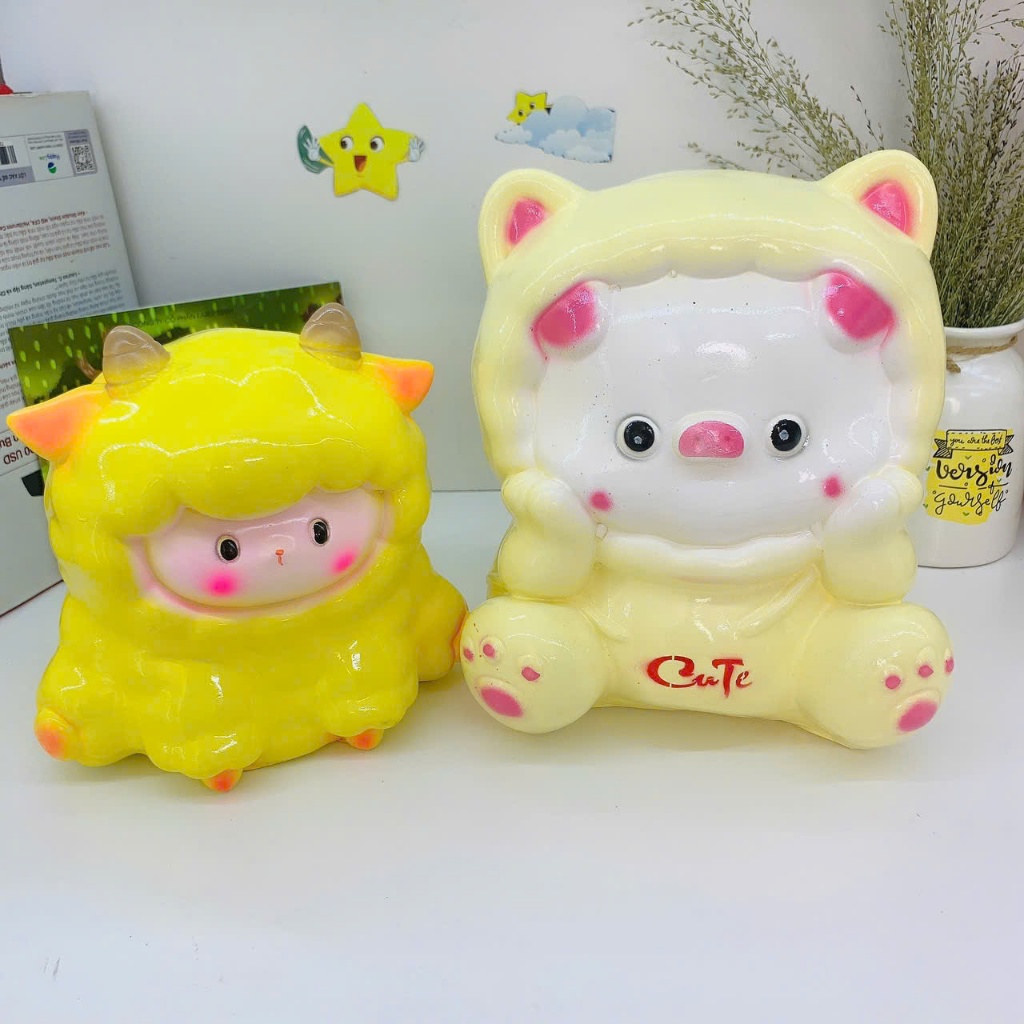 [Mua 1 tặng 1]Heo đất lợn đất tiết kiệm Heo Cừu Bông size to lỗ tròn-ống tiết kiệm decor trang trí