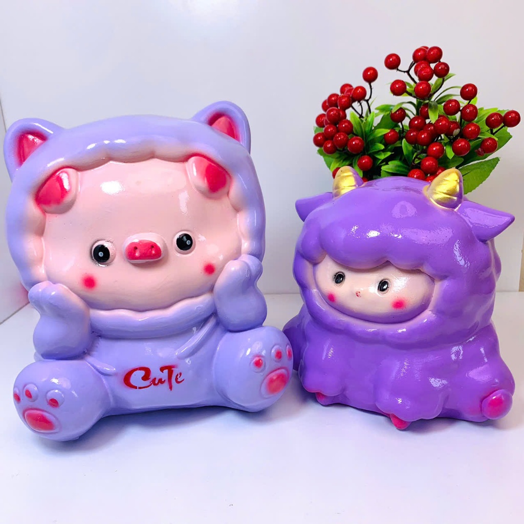 [Mua 1 tặng 1]Heo đất lợn đất tiết kiệm Heo Cừu Bông size to lỗ tròn-ống tiết kiệm decor trang trí