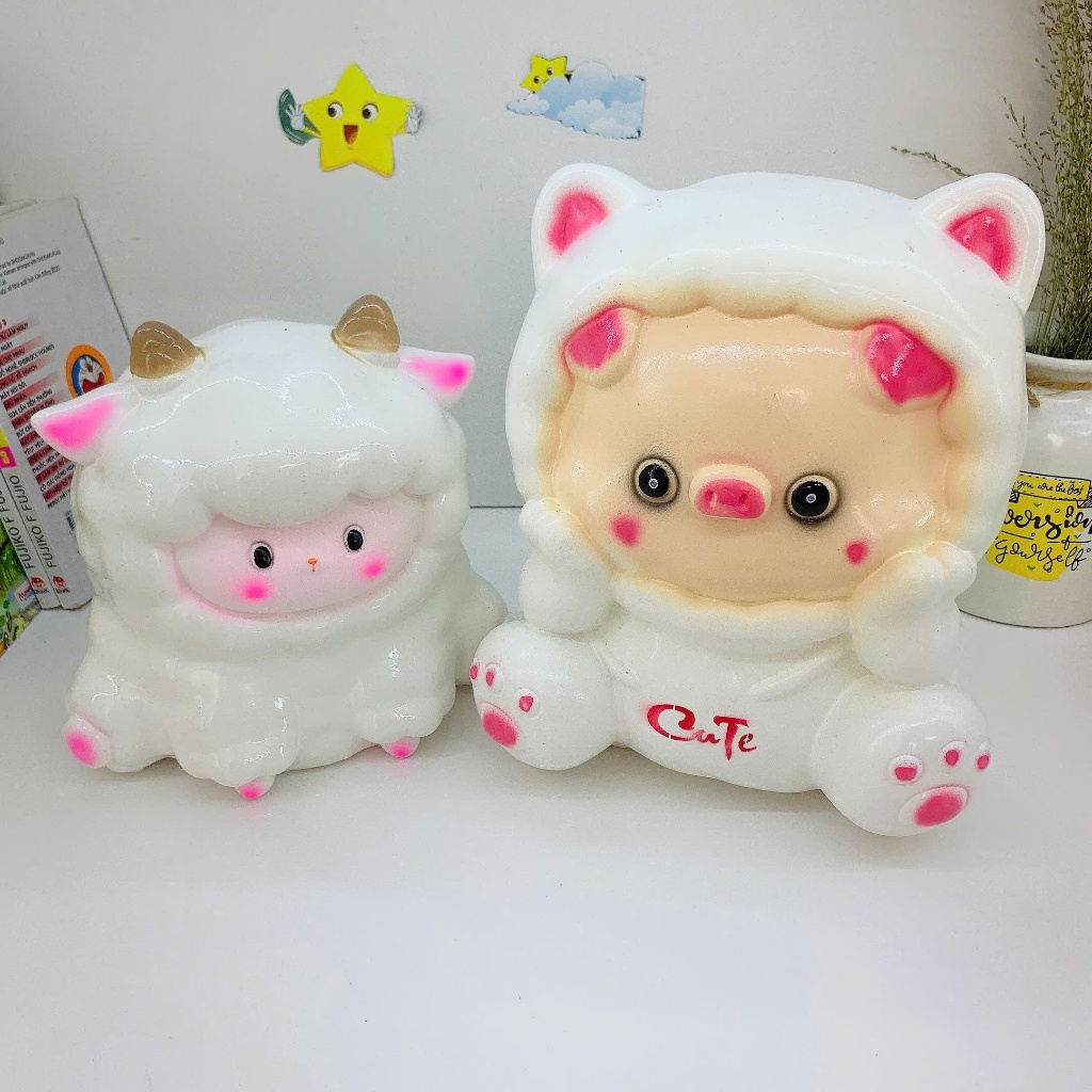 [Mua 1 tặng 1]Heo đất lợn đất tiết kiệm Heo Cừu Bông size to lỗ tròn-ống tiết kiệm decor trang trí
