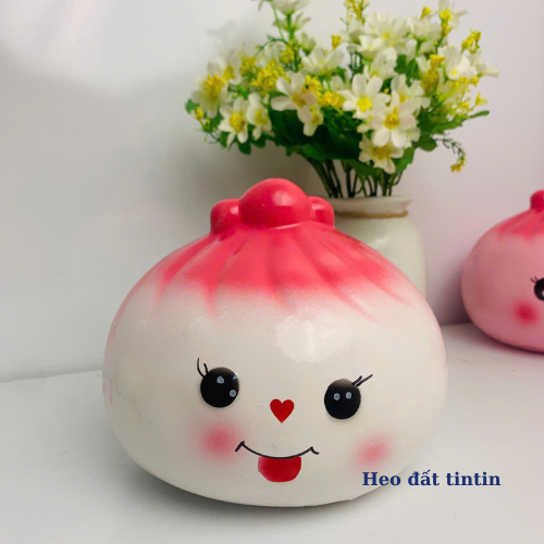Heo đất tiết kiệm Heo Bánh Tiểu màn thầu(C14xD17xR17)-lợn đất lỗ tròn ống heo quà tặng,trang trí
