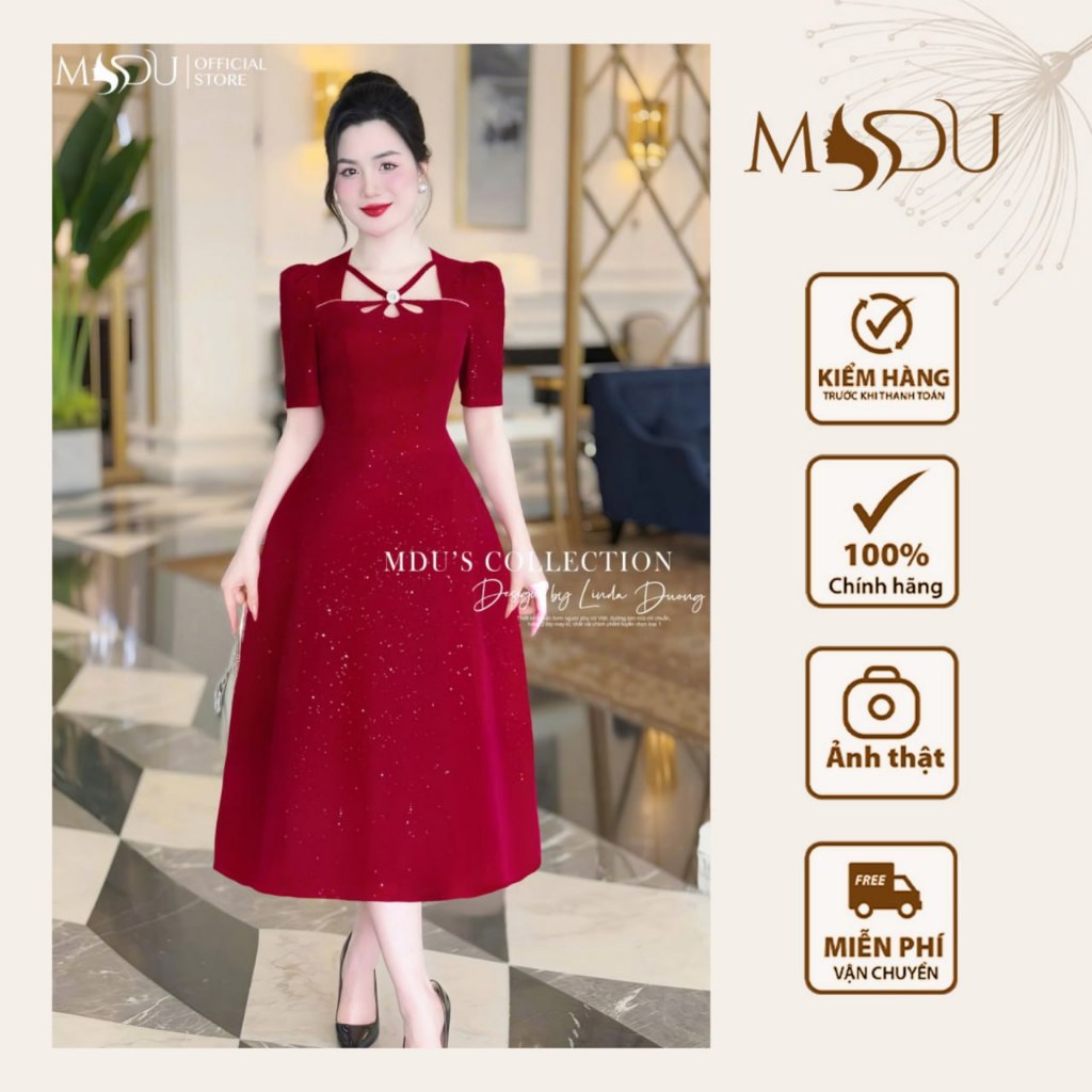 Váy thiết kế MDU4513 Dáng Dài Xòe Nhẹ Kết Hợp Với Chi Tiết Cut-out  Độc Đáo Sang Trọng Từ MDU