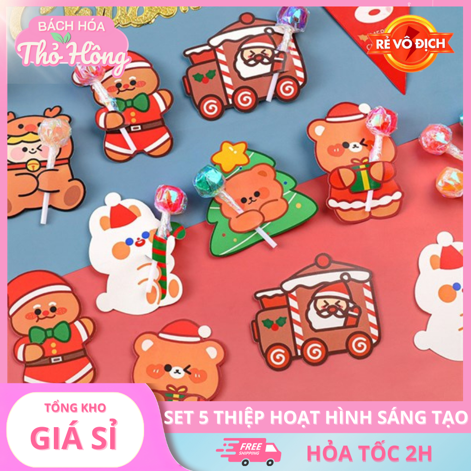 3 Thiệp Noel Set 5 Giáng Sinh Sáng Tạo Thiết Kế Kèm Quà Tặng