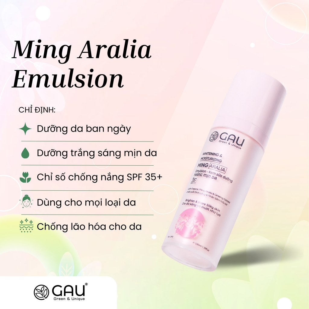 Kem Dưỡng Da GAU Trắng Mịn Giảm Nám Xóa Đốm Thâm Căng Mịn Cấp Ẩm Ban Ngày Chống Nắng SPF 35++ 100ml