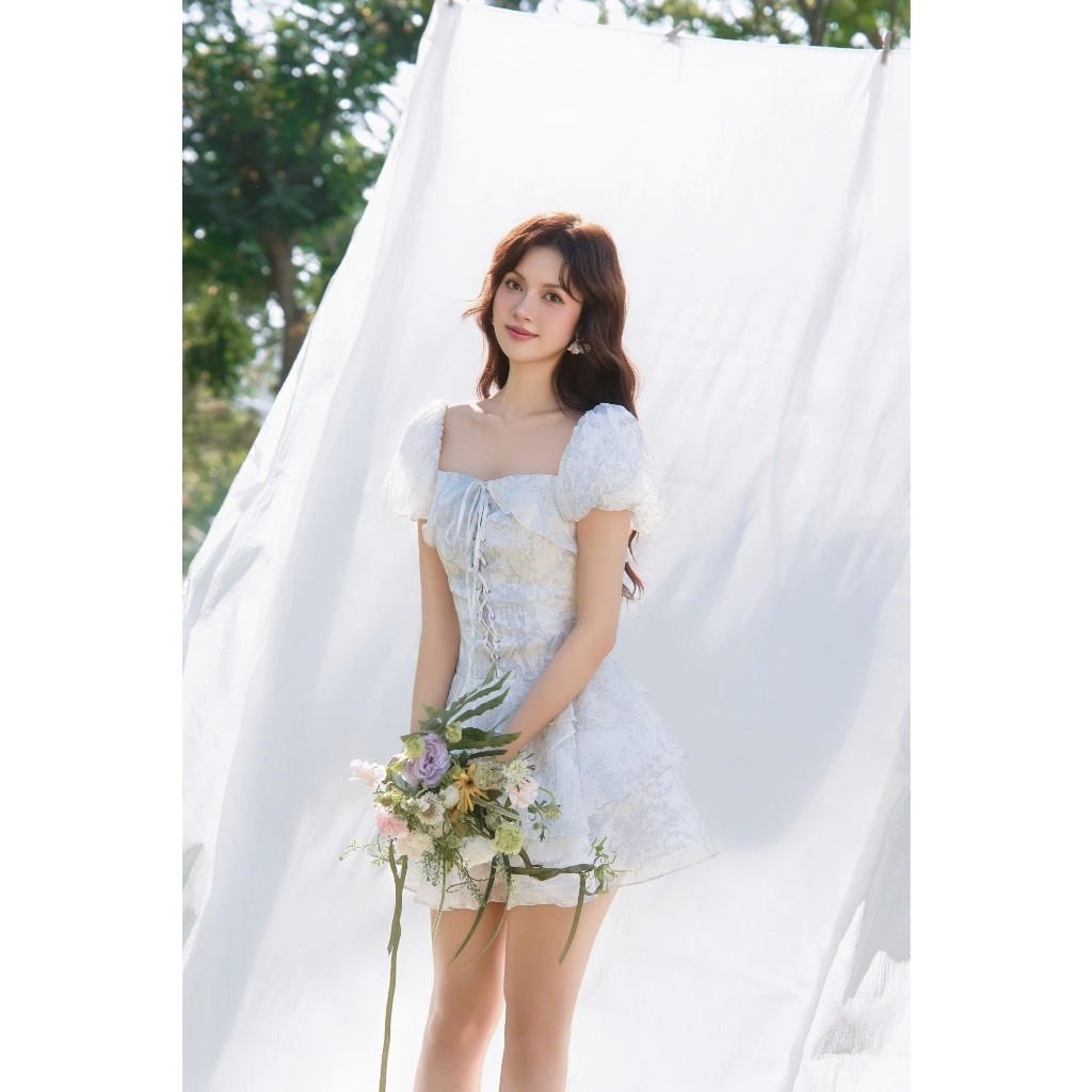 Ảnh OLV - Đầm kiểu hoa trễ vai Bristol Fleur Dress in Blue 1