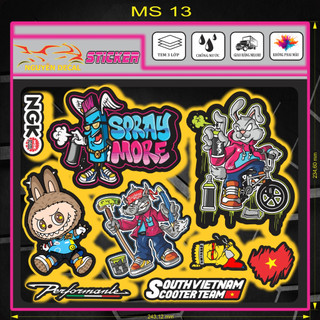 Bộ combo sticker dán xe máy, xe điện, laptop gấu mặt quỷ, Dragon, thỏ rabbit, sonic, labubu, thỏ bunny