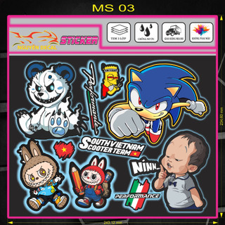 Bộ combo sticker dán xe máy, xe điện, laptop gấu mặt quỷ, Dragon, thỏ rabbit, sonic, labubu, thỏ bunny