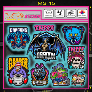 Bộ combo sticker dán xe máy, xe điện, laptop gấu mặt quỷ, Dragon, thỏ rabbit, sonic, labubu, thỏ bunny