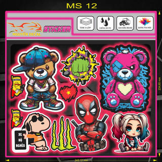 Bộ combo sticker dán xe máy, xe điện, laptop gấu mặt quỷ, Dragon, thỏ rabbit, sonic, labubu, thỏ bunny