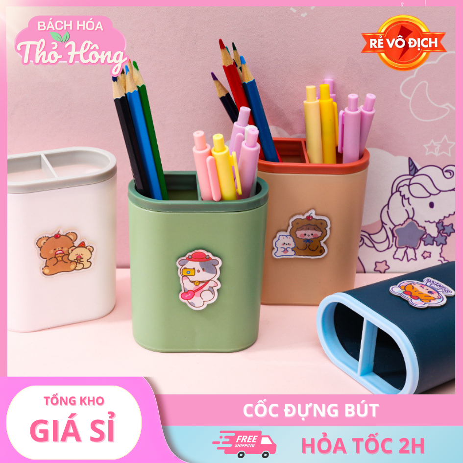 Cốc đựng bút đính họa tiết dễ thương 10.4*8.4cm