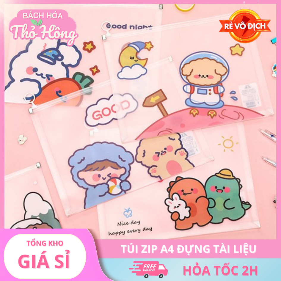 Túi zip A4 đựng tài liệu in hình dễ thương có khóa kéo