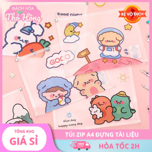 Túi zip A4 đựng tài liệu in hình dễ thương có khóa kéo