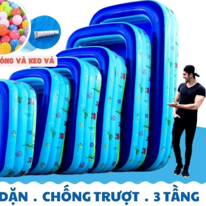 Bể bơi cho bé 3 tầng loại 3M, 2M6, 2m1 và 1m8,1M5. Phao bơi 3 tầng, đáy 2 lớp, chống trượt, An toàn halung ntt95