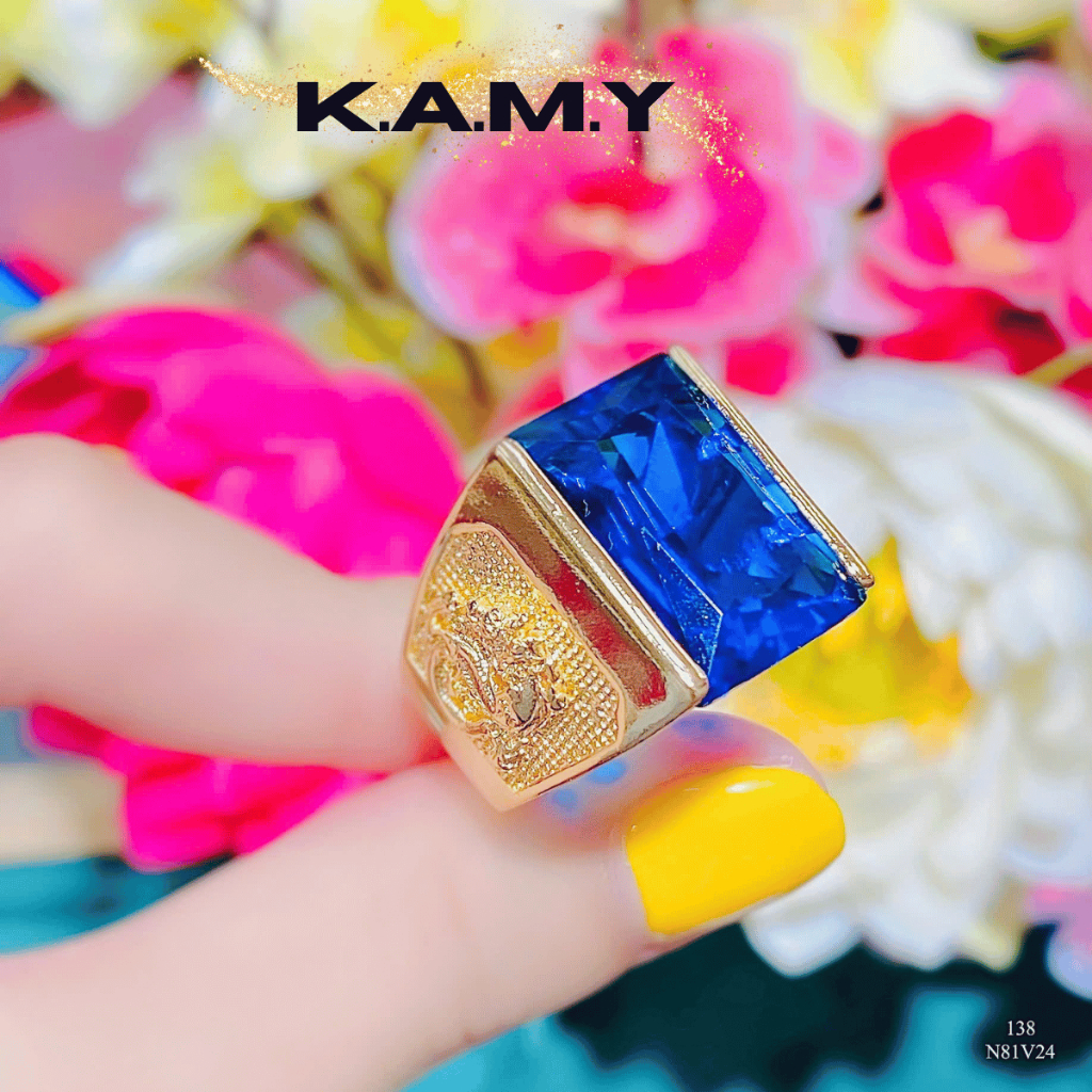 Nhẫn nam đính đá bản chữ nhật chạm khắc rồng may mắn - Trang sức KAMY