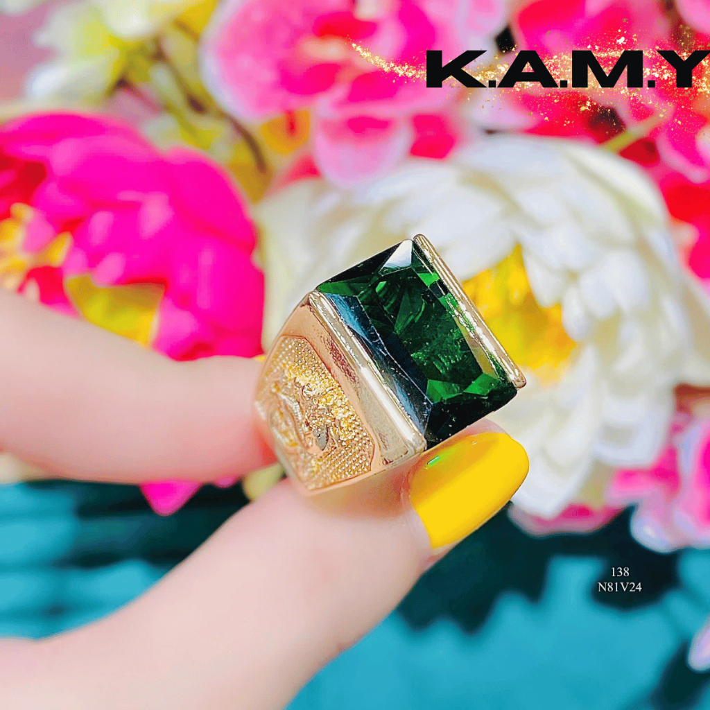 Nhẫn nam đính đá bản chữ nhật chạm khắc rồng may mắn - Trang sức KAMY