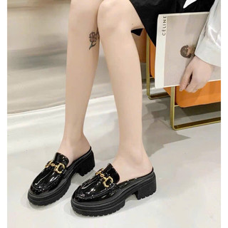 Giày Sục da bóng đế răng cưa 5 phân