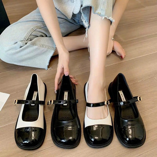 Giày bệt búp bê da bóng quai ngang mũi tròn