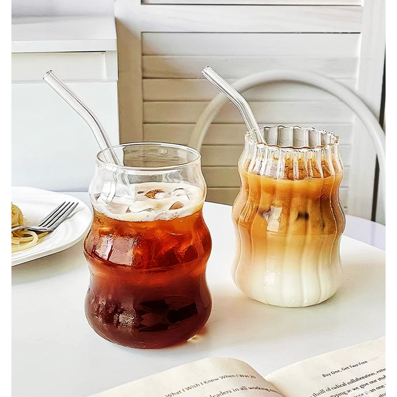 (Tặng Ống Hút) Cốc Mây Bồng Bềnh Cute, Dễ Thương Vân Sọc 3 Tầng, Cốc Thủy Tinh Chịu Nhiệt Đẹp
