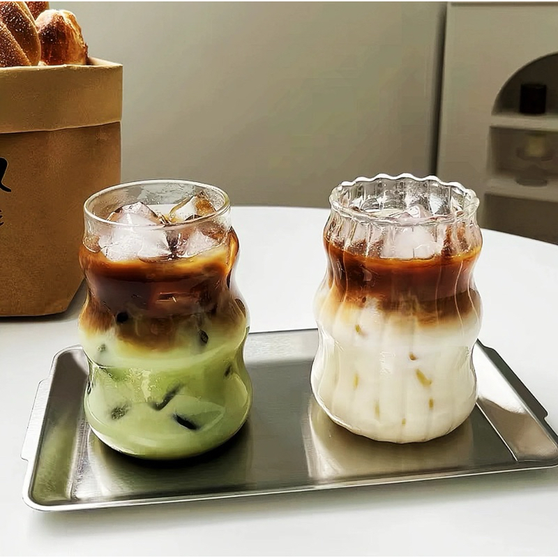 (Tặng Ống Hút) Cốc Mây Bồng Bềnh Cute, Dễ Thương Vân Sọc 3 Tầng, Cốc Thủy Tinh Chịu Nhiệt Đẹp