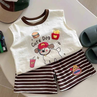 Set áo sát nách in hoạt hình + quần kẻ sọc phong cách mới cho bé
