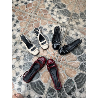 Giày sandal 4 phân nơ kép da bóng xinh( phom 1,5)