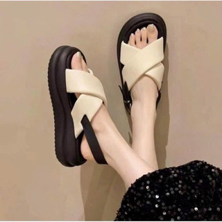 Dép quai hậu quai chéo phồng cao 4cm êm chân ( phom nhỏ nửa sz)