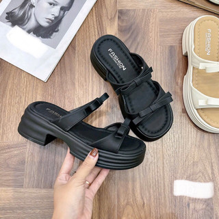 Dép lê nữ cao 5cm hai quai gắn nơ xinh