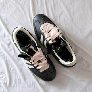 Giày thể thao thời trang mùa hè bigsize nữ màu đen dây lụa hồng đế gim chống trơn trượt , sneaker cao cấp