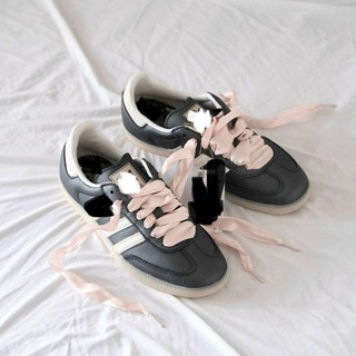 Giày thể thao thời trang mùa hè bigsize nữ màu đen dây lụa hồng đế gim chống trơn trượt , sneaker cao cấp