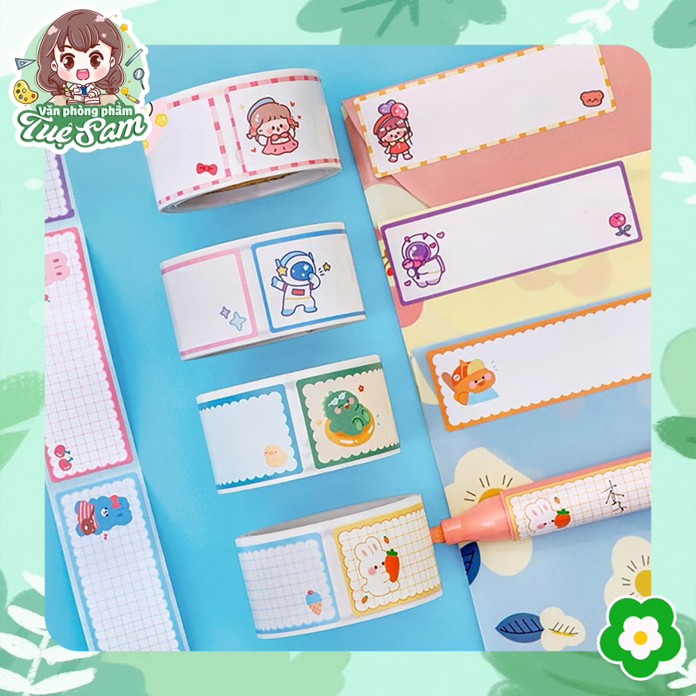 Cuộn nhãn vở sticker decor, cuộn 60 nhãn dán ghi tiêu đề, nhãn vở, tem ...