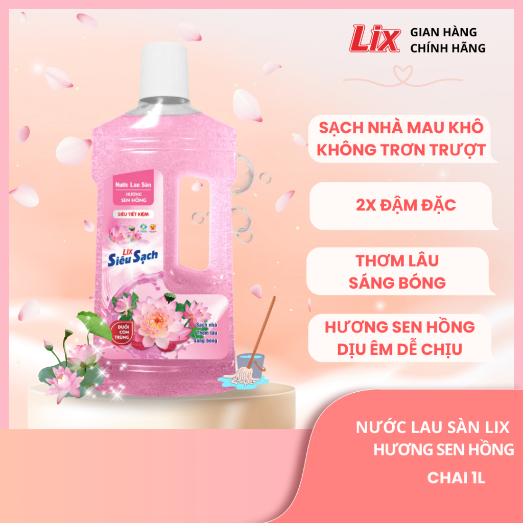 Ảnh Nước lau sàn siêu sạch hương sen hồng, sạch nhà, thơm lâu đuổi côn trùng, phù hợp với mọi loại sàn nhà Lixco Việt Nam 1