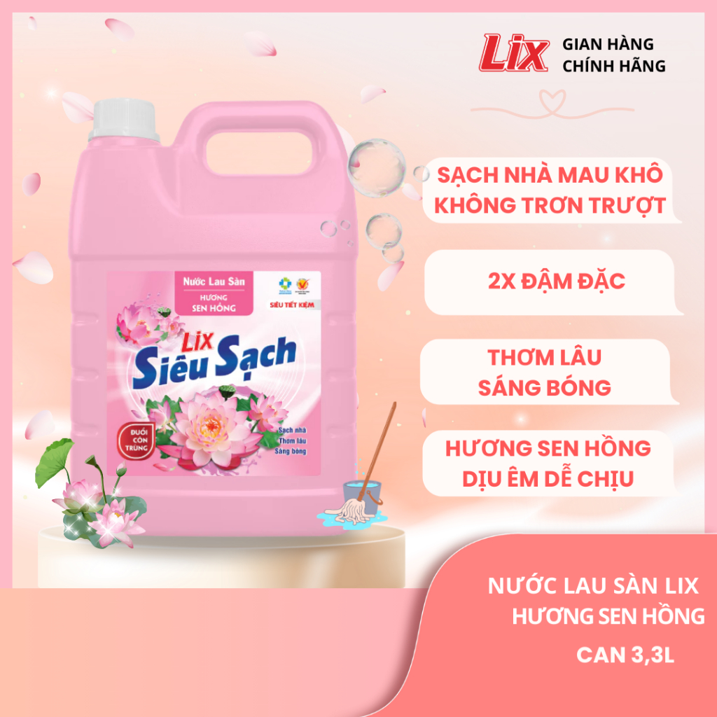 Ảnh Nước lau sàn siêu sạch hương sen hồng, sạch nhà, thơm lâu đuổi côn trùng, phù hợp với mọi loại sàn nhà Lixco Việt Nam 3