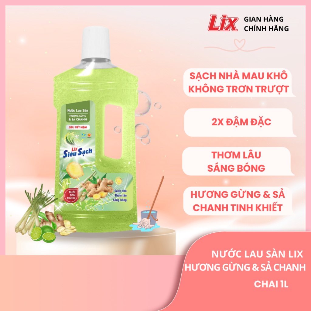 Ảnh Nước lau sàn siêu sạch hương gừng & sả chanh, sạch nhà, thơm lâu đuổi côn trùng, phù hợp với mọi loại sàn Lixco Việt Nam 1