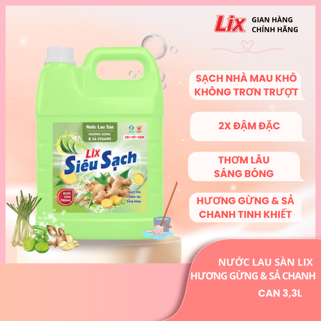 Ảnh Nước lau sàn siêu sạch hương gừng & sả chanh, sạch nhà, thơm lâu đuổi côn trùng, phù hợp với mọi loại sàn Lixco Việt Nam 3