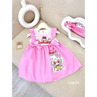 Váy bé gái hoạ tiết Baby three-Kuromi hot hit, đầm bé gái đính nơ kuromi sz 10-30kg