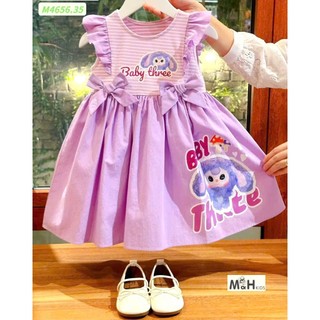 Váy bé gái hoạ tiết Baby three-Kuromi hot hit, đầm bé gái đính nơ kuromi sz 10-30kg