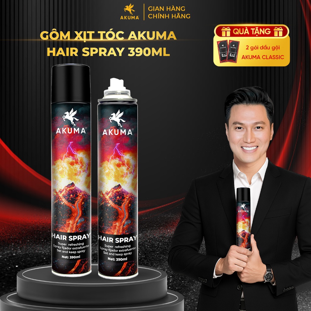 Ảnh Gôm Xịt Giữ Nếp Tóc AKUMA HAIR SPRAY 390ml Hương Nước Hoa Chính Hãng Akuma 1