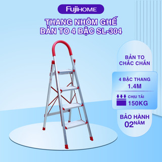 Thang ghế nhôm tay vịn chữ A bản to 3 - 4 - 5 bậc từ 1,2M - 1,65M xếp gọn Nhập Khẩu FUJIHOME
