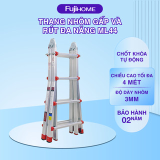 Thang nhôm gấp trượt 4 mét nhập khẩu FUJIHOME ML44 xếp chữ A to, nhỏ, Chữ I nhỉ I lớn