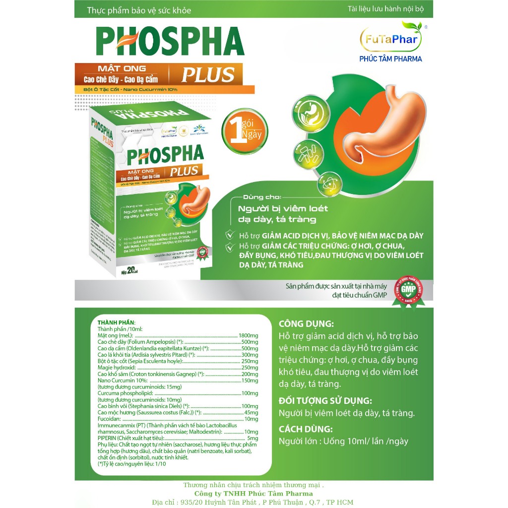 (Hộp 10 Gói) Gel Dạ Dày PhosPha, Giảm Nhanh Cơn Đau Dạ Dày Giúp Làm Liền Vết Loét, Giảm Nhanh Đầy Hơi, Ợ Chua
