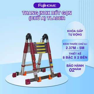 Thang inox rút chữ A màu đỏ đa năng Nhập Khẩu chính hãng FUJIHOME TLA08IR cao 5m bảo hành toàn quốc