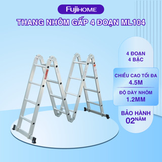 Thang nhôm 4,4 mét gấp 4 đoạn Nhập Khẩu siêu đa năng FUJIHOME, thang gia đình chữ M tiện dụng